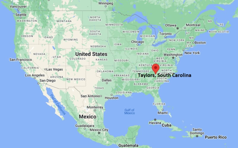 Kaart Taylors South Carolina